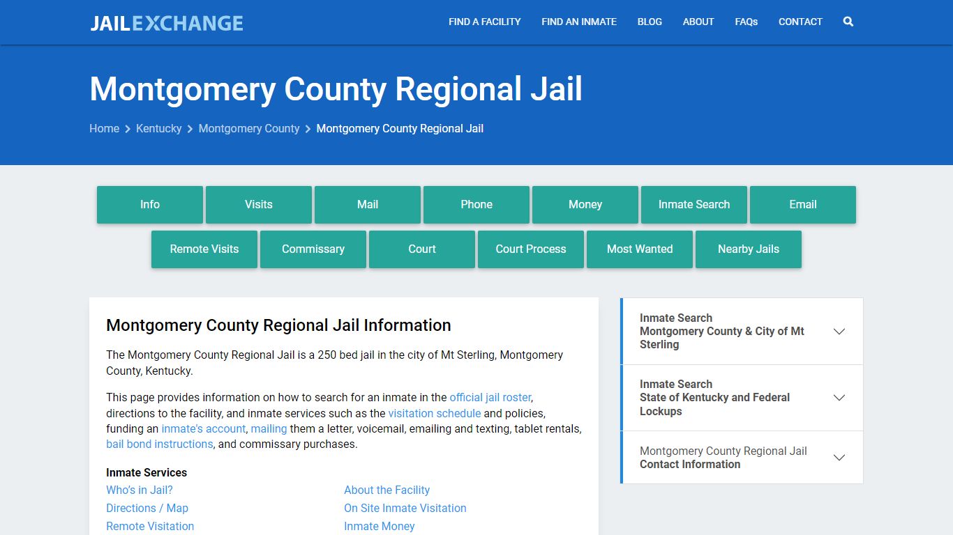 Montgomery County Regional Jail, KY Inmate Search, Information